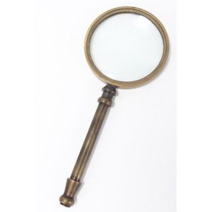 Late Victorian bronze magnifying glass, with a turned…