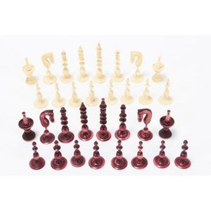 19th century French natural and Burgundy stained ivory chess…