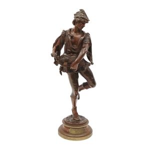 French bronze sculpture of a hurdy gurdy player, by Debut,…
