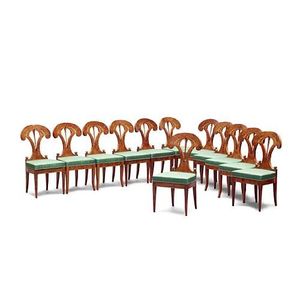A set of six Austrian Biedermeier walnut and maple chairs&hellip;