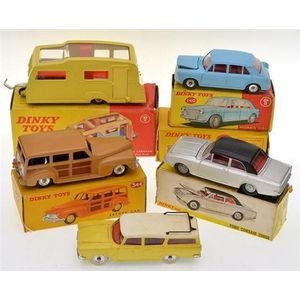 Five Dinky models, including no. 117 four berth caravan with…