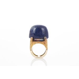 Lapis Lazuli Dress Ring with Diamonds and Textured Finish - Rings ...