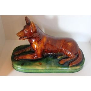 McHugh pottery dog, green/brown Australian Kelpie (Doorstop)…