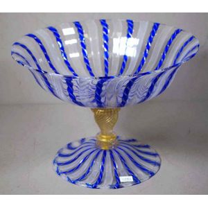 Superb large vintage Murano latticino footed bowl, cobalt blue…