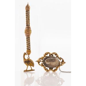 An antique mourning brooch in pinchbeck mount, together with an&hellip;