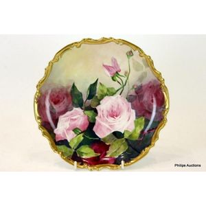 A hand decorated Flambeau Limoges rose plate, circa 1900, the&hellip;