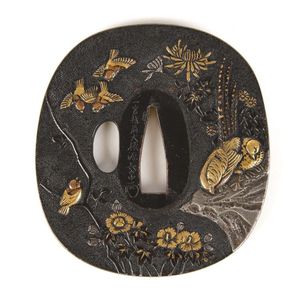 Gilt Flower Tsuba: Japanese 20th Century Design - Zother