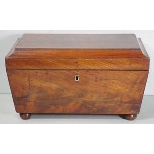 Large George III flame mahogany tea caddy, the interior with…