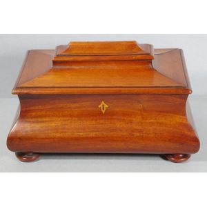 Large Regency/William IV mahogany tea caddy, sarcophagus shape…