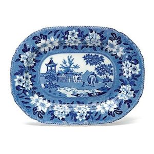 A large Staffordshire blue and white transfer printed meat dish&hellip;