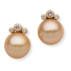A pair of cultured pearl and diamond earrings, each cultured&hellip;
