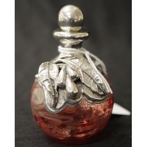Silver overlay art glass perfume bottle with in relief leaf&hellip;
