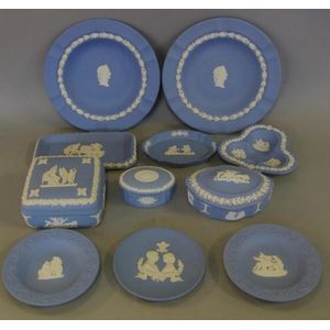 Eleven Wedgwood Blue Jasperware Pieces with Lidded Pots - Wedgwood ...