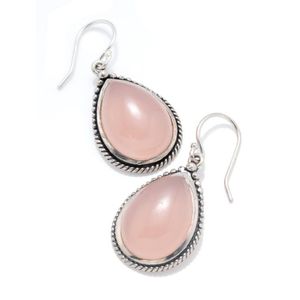 A pair of Navjo silver rose quartz earrings, collet set with&hellip;