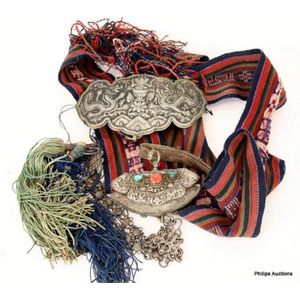Tibetan Woman's Silver-Embossed Belt and Pouch Set - Textiles & Costume ...