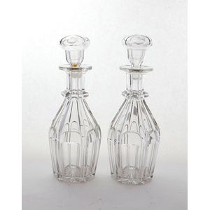 Pair Victorian heavy crystal decanters faceted mattel shaped…