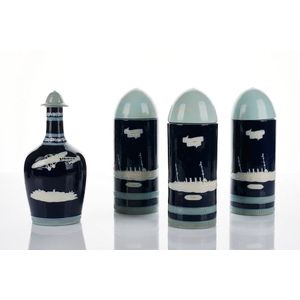 Copeland, three cobalt blue decanters, in the form of bullets,…