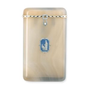 An agate, diamond, enamel and jasperware panel cigarette case,…