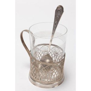 Russian silver tea glass holder, set with glass tumbler, set…