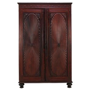 Glazed Teak Almirah Cabinet With Sunburst Panels - 19th Century Glazed Teak Almirah Cabinet With Sunburst Panels - 19th Century