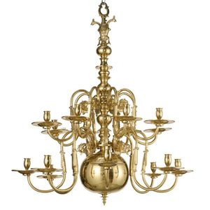 Large Dutch Brass Chandelier with 12 Lights, ca. 1890