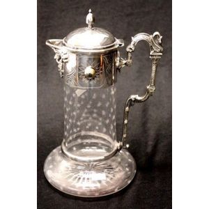 Victorian silver plate & etched glass claret jug with a Bacchus…