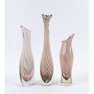 Three Czechoslovakian art glass vases, circa 1960, the largest…