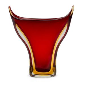 Seguso, tall flared sommerso Murano glass vase in red and amber…