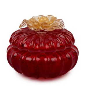 Seguso, red fluted Murano glass lidded bowl with floral…