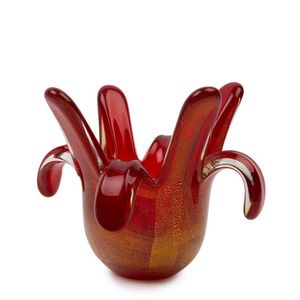 Seguso, red cased Murano glass vase in the form a sea anemone…