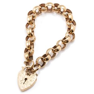 A Victorian style 9ct gold padlock bracelet, 11 mm wide day and…