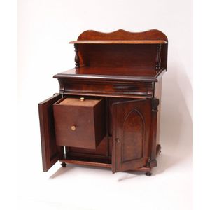 A rare William IV mahogany miniature chiffonier tea caddy,…