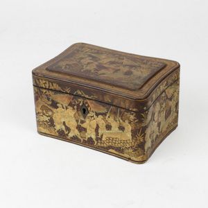 A Victorian chinoiserie tea caddy, the interior with tin liner,…
