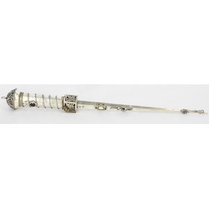 A Russian-Polish silver torah yad, with vine leaf and grape…