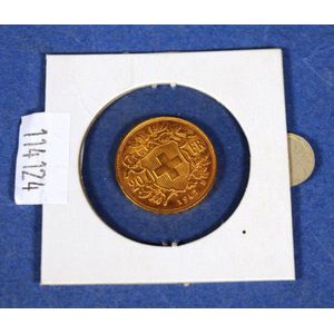 Swiss 22ct gold Helveta 20 Francs coin, 6.45 grams approx