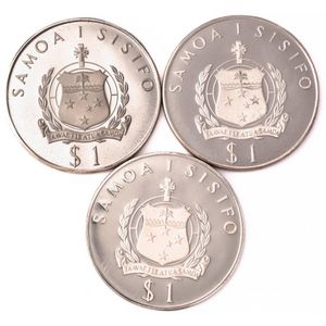 Three Western Samoa $1 proof silver coins; 2 celebrating 1976…