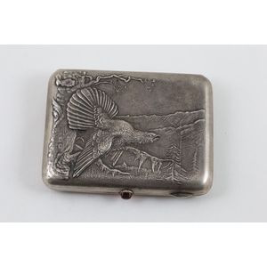 Russian 875 silver cigarette case the lid cast in low relief…