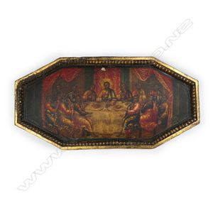 A 19th century Russian icon, 'The Last Supper', oil on board,…