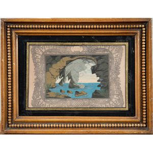 19th century English sand picture seascape with printed…