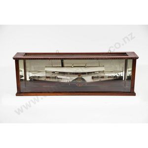 Model of the paddle steamer Conda in a glazed display case