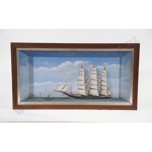 Victorian diorama of a three masted sailing ship in a glazed…