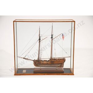Model of the sailing ship 'Hannah' in a glazed display case