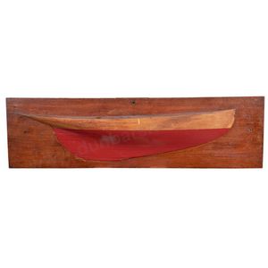 Half hull wooden model with red painted keel, 92 cm length