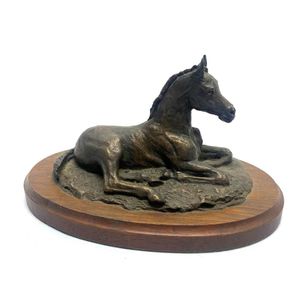 A bronze figure of horse by Mary Pinsent, on timber base,…