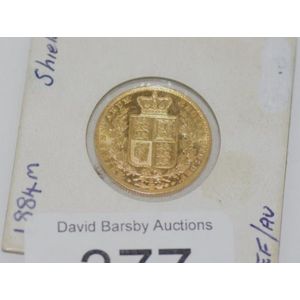 Australian mint gold sovereign 1884 (Melbourne), shield back,…