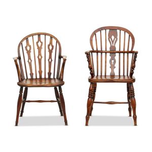Two late Georgian elm and fruitwood Windsor chairs; first half&hellip;