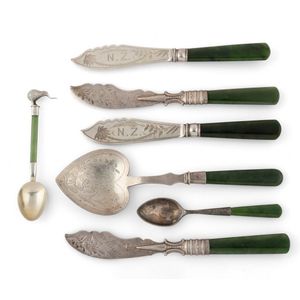 Silver Green Stone インレイ デミ スプーン Vintage New Zealand greenstone / pounamu handled cutlery - price
