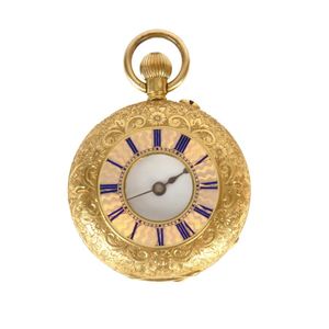 18ct. Gold Lady's Half Hunter Pocket Watch with Enamel Dial - Watches ...