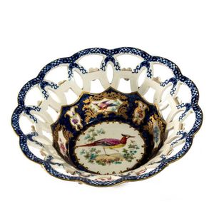 A Worcester Porcelain Lozenge Shape Dish Decorated with a Bird & Bugs A Worcester Porcelain Lozenge Shape Dish Decorated with a Bird & Bugs