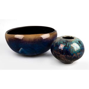Greg Daly blue and brown glazed studio pottery fruit bowl and a&hellip;